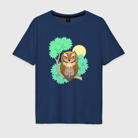 Мужская футболка хлопок Oversize с принтом Милая маленькая сова в Курске, 100% хлопок | свободный крой, круглый ворот, “спинка” длиннее передней части | 