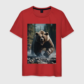Мужская футболка хлопок с принтом Разъяренный медведь в Курске, 100% хлопок | прямой крой, круглый вырез горловины, длина до линии бедер, слегка спущенное плечо. | 