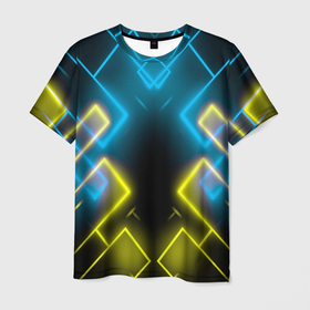 Мужская футболка 3D с принтом Неон абстракция , 100% полиэфир | прямой крой, круглый вырез горловины, длина до линии бедер | 
