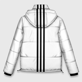 Мужская зимняя куртка 3D с принтом Три черных полоски в Санкт-Петербурге, верх — 100% полиэстер; подкладка — 100% полиэстер; утеплитель — 100% полиэстер | длина ниже бедра, свободный силуэт Оверсайз. Есть воротник-стойка, отстегивающийся капюшон и ветрозащитная планка. 

Боковые карманы с листочкой на кнопках и внутренний карман на молнии. | Тематика изображения на принте: 
