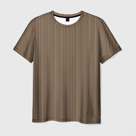 Мужская футболка 3D с принтом Светлый коричневый в тонкую полоску в Белгороде, 100% полиэфир | прямой крой, круглый вырез горловины, длина до линии бедер | 
