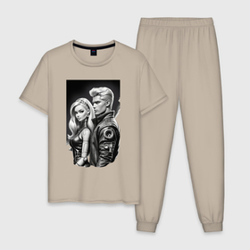 Мужская пижама хлопок с принтом Барби и Кен   киберпанк эскиз в Белгороде, 100% хлопок | брюки и футболка прямого кроя, без карманов, на брюках мягкая резинка на поясе и по низу штанин
 | 