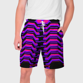 Мужские шорты 3D с принтом Киберпанк броня фиолетовая v1 в Курске,  полиэстер 100% | прямой крой, два кармана без застежек по бокам. Мягкая трикотажная резинка на поясе, внутри которой широкие завязки. Длина чуть выше колен | 