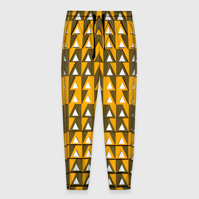 Мужские брюки 3D с принтом Узор из треугольников жёлтый в Петрозаводске, 100% полиэстер | манжеты по низу, эластичный пояс регулируется шнурком, по бокам два кармана без застежек, внутренняя часть кармана из мелкой сетки | 