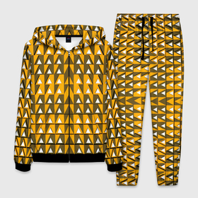 Мужской костюм 3D с принтом Узор из треугольников жёлтый в Петрозаводске, 100% полиэстер | Манжеты и пояс оформлены тканевой резинкой, двухслойный капюшон со шнурком для регулировки, карманы спереди | 
