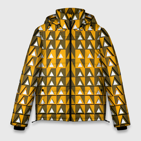 Мужская зимняя куртка 3D с принтом Узор из треугольников жёлтый в Екатеринбурге, верх — 100% полиэстер; подкладка — 100% полиэстер; утеплитель — 100% полиэстер | длина ниже бедра, свободный силуэт Оверсайз. Есть воротник-стойка, отстегивающийся капюшон и ветрозащитная планка. 

Боковые карманы с листочкой на кнопках и внутренний карман на молнии. | 