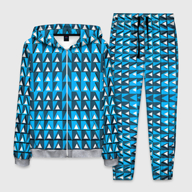 Мужской костюм 3D с принтом Узор из треугольников синий в Петрозаводске, 100% полиэстер | Манжеты и пояс оформлены тканевой резинкой, двухслойный капюшон со шнурком для регулировки, карманы спереди | 