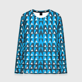 Мужской лонгслив 3D с принтом Узор из треугольников синий в Екатеринбурге, 100% полиэстер | длинные рукава, круглый вырез горловины, полуприлегающий силуэт | 