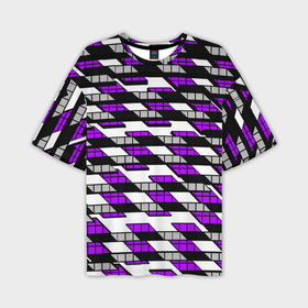 Мужская футболка oversize 3D с принтом Фиолетовые треугольники и квадраты на белом фоне в Екатеринбурге,  |  | Тематика изображения на принте: 