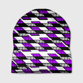 Шапка 3D с принтом Фиолетовые треугольники и квадраты на белом фоне в Екатеринбурге, 100% полиэстер | универсальный размер, печать по всей поверхности изделия | Тематика изображения на принте: 