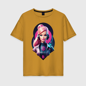 Женская футболка хлопок Oversize с принтом Барби    cyberpunk ai art в Санкт-Петербурге, 100% хлопок | свободный крой, круглый ворот, спущенный рукав, длина до линии бедер
 | 