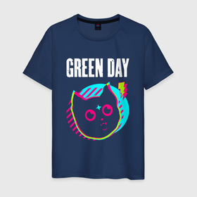 Мужская футболка хлопок с принтом Green Day rock star cat в Санкт-Петербурге, 100% хлопок | прямой крой, круглый вырез горловины, длина до линии бедер, слегка спущенное плечо. | 