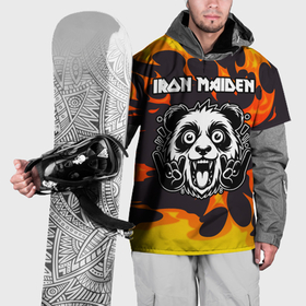 Накидка на куртку 3D с принтом Iron Maiden рок панда и огонь в Тюмени, 100% полиэстер |  | Тематика изображения на принте: 