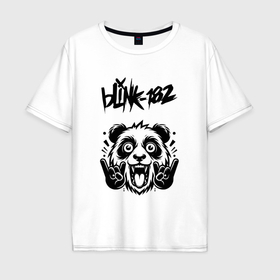 Мужская футболка хлопок Oversize с принтом Blink 182   rock panda в Екатеринбурге, 100% хлопок | свободный крой, круглый ворот, “спинка” длиннее передней части | 