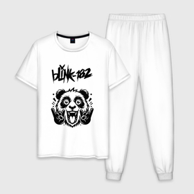 Мужская пижама хлопок с принтом Blink 182   rock panda в Екатеринбурге, 100% хлопок | брюки и футболка прямого кроя, без карманов, на брюках мягкая резинка на поясе и по низу штанин
 | 