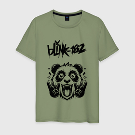Мужская футболка хлопок с принтом Blink 182   rock panda в Екатеринбурге, 100% хлопок | прямой крой, круглый вырез горловины, длина до линии бедер, слегка спущенное плечо. | 