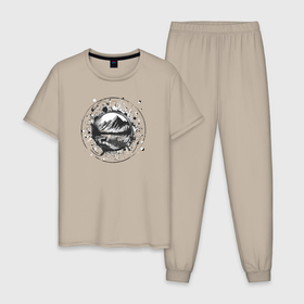 Мужская пижама хлопок с принтом Теневые склоны в Курске, 100% хлопок | брюки и футболка прямого кроя, без карманов, на брюках мягкая резинка на поясе и по низу штанин
 | 