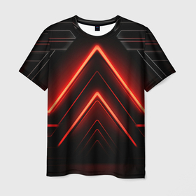 Мужская футболка 3D с принтом Красная неоновая абстракция в космическом стиле в Белгороде, 100% полиэфир | прямой крой, круглый вырез горловины, длина до линии бедер | 