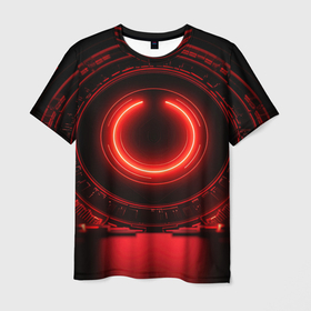 Мужская футболка 3D с принтом Красная неоновая абстракция в космическом  стиле в Кировске, 100% полиэфир | прямой крой, круглый вырез горловины, длина до линии бедер | 