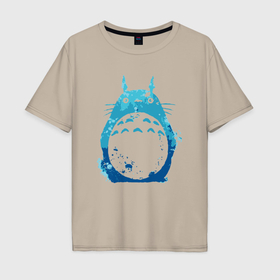Мужская футболка хлопок Oversize с принтом Blue Totoro в Белгороде, 100% хлопок | свободный крой, круглый ворот, “спинка” длиннее передней части | 