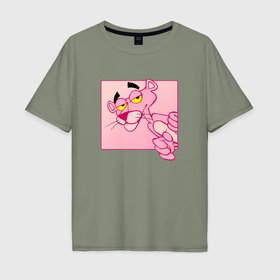 Мужская футболка хлопок Oversize с принтом Розовая пантера из мультфильма в Санкт-Петербурге, 100% хлопок | свободный крой, круглый ворот, “спинка” длиннее передней части | Тематика изображения на принте: 