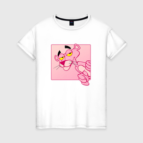 Женская футболка хлопок с принтом Розовая пантера из мультфильма в Кировске, 100% хлопок | прямой крой, круглый вырез горловины, длина до линии бедер, слегка спущенное плечо | 
