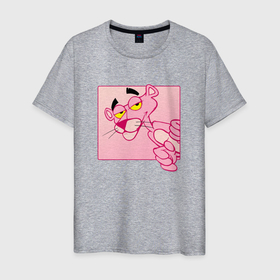 Мужская футболка хлопок с принтом Розовая пантера из мультфильма , 100% хлопок | прямой крой, круглый вырез горловины, длина до линии бедер, слегка спущенное плечо. | Тематика изображения на принте: 