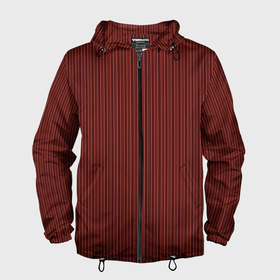 Мужская ветровка 3D с принтом Тёмно красный в тонкую полоску в Санкт-Петербурге, 100% полиэстер | подол и капюшон оформлены резинкой с фиксаторами, два кармана без застежек по бокам, один потайной карман на груди | 