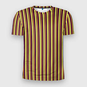 Мужская футболка 3D Slim с принтом Жёлто бордовый вертикальные полосы в Курске, 100% полиэстер с улучшенными характеристиками | приталенный силуэт, круглая горловина, широкие плечи, сужается к линии бедра | 