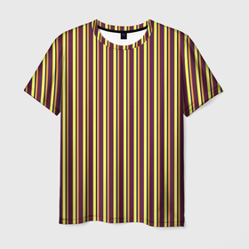 Мужская футболка 3D с принтом Жёлто бордовый вертикальные полосы в Курске, 100% полиэфир | прямой крой, круглый вырез горловины, длина до линии бедер | 