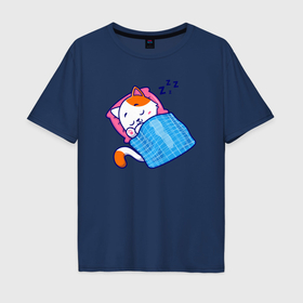 Мужская футболка хлопок Oversize с принтом Спящий котёночек , 100% хлопок | свободный крой, круглый ворот, “спинка” длиннее передней части | Тематика изображения на принте: 