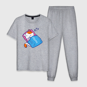 Мужская пижама хлопок с принтом Спящий котёночек , 100% хлопок | брюки и футболка прямого кроя, без карманов, на брюках мягкая резинка на поясе и по низу штанин
 | Тематика изображения на принте: 