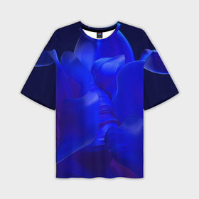 Мужская футболка oversize 3D с принтом Неоновый синий цветок в Петрозаводске,  |  | 
