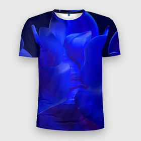 Мужская футболка 3D Slim с принтом Неоновый синий цветок в Петрозаводске, 100% полиэстер с улучшенными характеристиками | приталенный силуэт, круглая горловина, широкие плечи, сужается к линии бедра | 