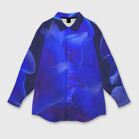 Мужская рубашка oversize 3D с принтом Неоновый синий цветок в Петрозаводске,  |  | 