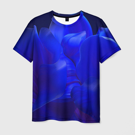 Мужская футболка 3D с принтом Неоновый синий цветок в Петрозаводске, 100% полиэфир | прямой крой, круглый вырез горловины, длина до линии бедер | 