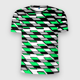 Мужская футболка 3D Slim с принтом Зелёные четырёхугольники на белом фоне в Тюмени, 100% полиэстер с улучшенными характеристиками | приталенный силуэт, круглая горловина, широкие плечи, сужается к линии бедра | 