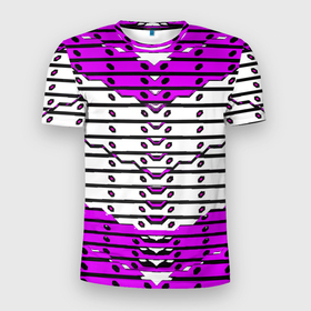 Мужская футболка 3D Slim с принтом Фиолетово белая техно броня в Екатеринбурге, 100% полиэстер с улучшенными характеристиками | приталенный силуэт, круглая горловина, широкие плечи, сужается к линии бедра | 