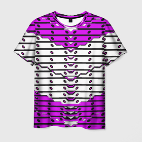 Мужская футболка 3D с принтом Фиолетово белая техно броня в Кировске, 100% полиэфир | прямой крой, круглый вырез горловины, длина до линии бедер | 