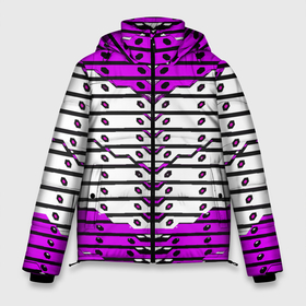 Мужская зимняя куртка 3D с принтом Фиолетово белая техно броня в Тюмени, верх — 100% полиэстер; подкладка — 100% полиэстер; утеплитель — 100% полиэстер | длина ниже бедра, свободный силуэт Оверсайз. Есть воротник-стойка, отстегивающийся капюшон и ветрозащитная планка. 

Боковые карманы с листочкой на кнопках и внутренний карман на молнии. | 