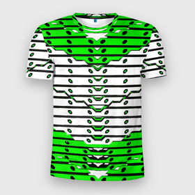 Мужская футболка 3D Slim с принтом Зелёно белая техно броня в Екатеринбурге, 100% полиэстер с улучшенными характеристиками | приталенный силуэт, круглая горловина, широкие плечи, сужается к линии бедра | 
