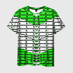 Мужская футболка 3D с принтом Зелёно белая техно броня в Петрозаводске, 100% полиэфир | прямой крой, круглый вырез горловины, длина до линии бедер | 