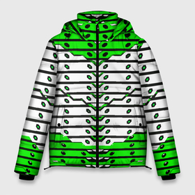 Мужская зимняя куртка 3D с принтом Зелёно белая техно броня в Тюмени, верх — 100% полиэстер; подкладка — 100% полиэстер; утеплитель — 100% полиэстер | длина ниже бедра, свободный силуэт Оверсайз. Есть воротник-стойка, отстегивающийся капюшон и ветрозащитная планка. 

Боковые карманы с листочкой на кнопках и внутренний карман на молнии. | 