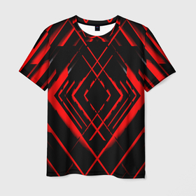 Мужская футболка 3D с принтом Красные линии ромб , 100% полиэфир | прямой крой, круглый вырез горловины, длина до линии бедер | 