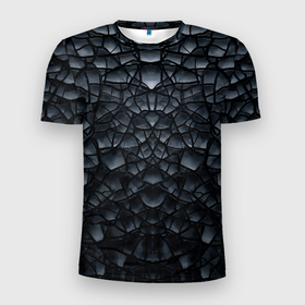 Мужская футболка 3D Slim с принтом Чёрная текстура трещины в Новосибирске, 100% полиэстер с улучшенными характеристиками | приталенный силуэт, круглая горловина, широкие плечи, сужается к линии бедра | 