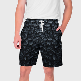 Мужские шорты 3D с принтом Чёрная текстура трещины в Новосибирске,  полиэстер 100% | прямой крой, два кармана без застежек по бокам. Мягкая трикотажная резинка на поясе, внутри которой широкие завязки. Длина чуть выше колен | 