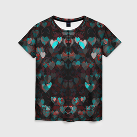 Женская футболка 3D с принтом Сердца серые паттерн в Кировске, 100% полиэфир ( синтетическое хлопкоподобное полотно) | прямой крой, круглый вырез горловины, длина до линии бедер | 