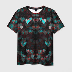 Мужская футболка 3D с принтом Сердца серые паттерн в Санкт-Петербурге, 100% полиэфир | прямой крой, круглый вырез горловины, длина до линии бедер | 