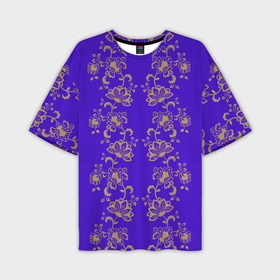 Мужская футболка oversize 3D с принтом Контурные цветы на фиолетовом фоне в Белгороде,  |  | Тематика изображения на принте: 