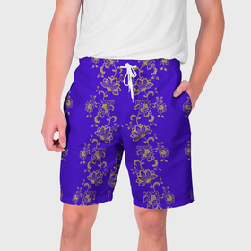 Мужские шорты 3D с принтом Контурные цветы на фиолетовом фоне в Кировске,  полиэстер 100% | прямой крой, два кармана без застежек по бокам. Мягкая трикотажная резинка на поясе, внутри которой широкие завязки. Длина чуть выше колен | 